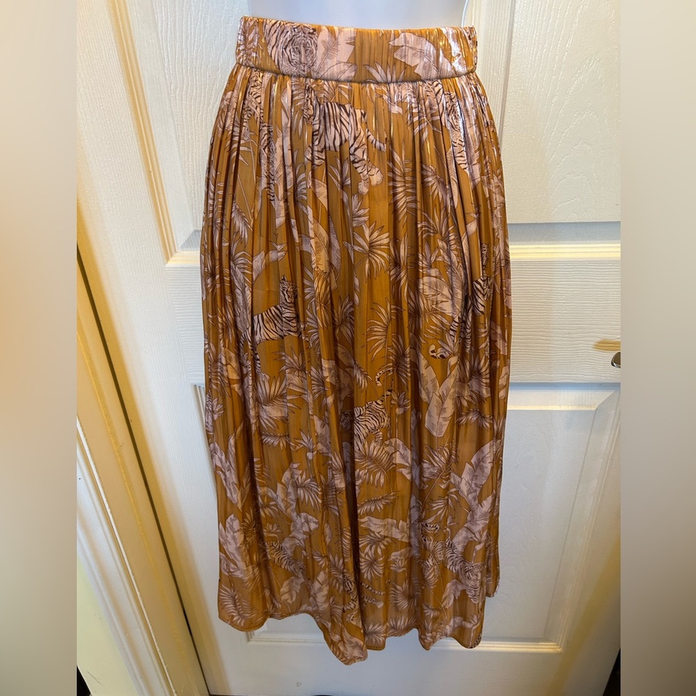 Bailey 44 tropical leaf and tiger A-Line Skirt - Brown-Mustard-Cream colors